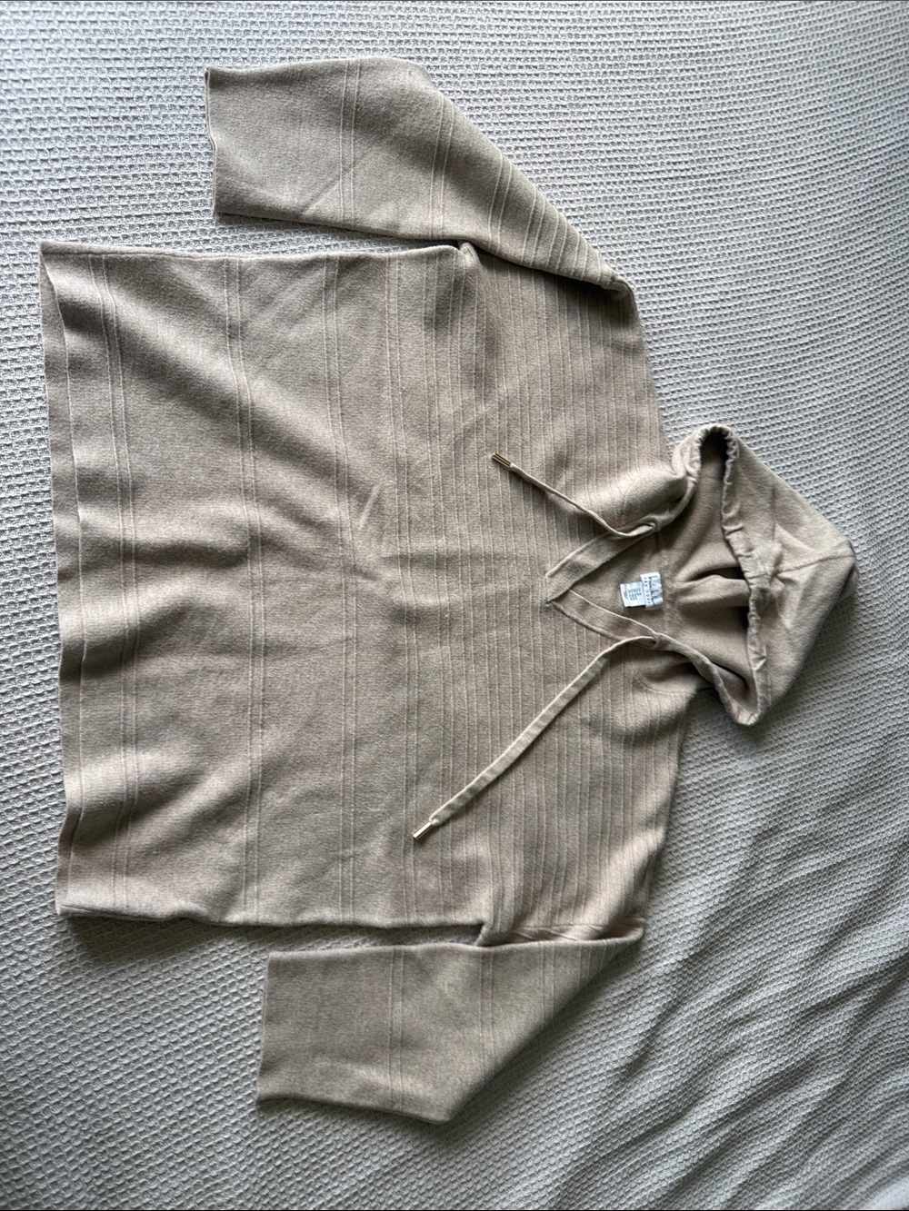 Women's V-Neck Hooded Pullover Sweater - Beige